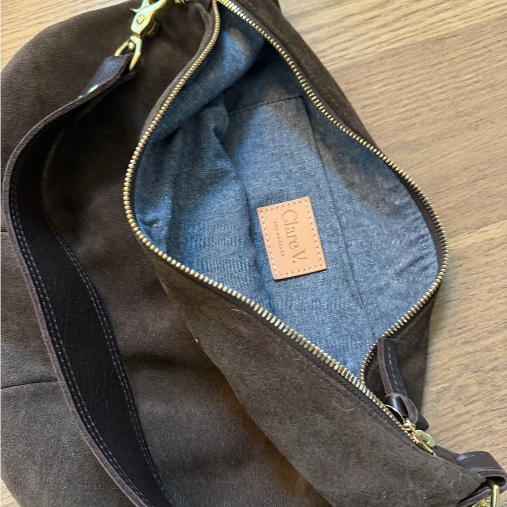 Clare V Dark Brown Suede Hobo Bag with Gold Hardware - Picture 6 of 6